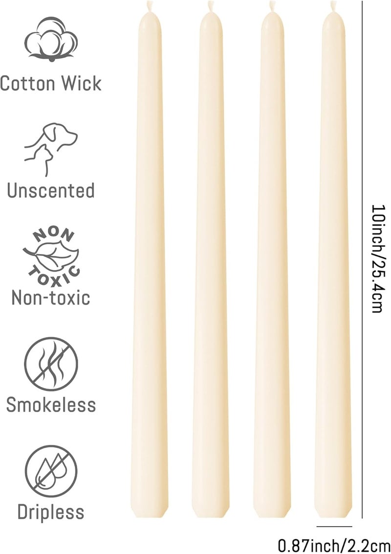 Viyffo Taper Candles – 10 Inch Long Ivory Candlesticks, 4 Pack, Unscented, Dripless, Smokeless Tapered Stick Candles, Tall Candles for Dinner, Wedding, Party, Holiday Decor - Image 3